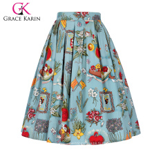 Grace Karin Femmes Vintage Retro A-Line Jupe en coton plissé Jupe 5 motifs CL010401-2